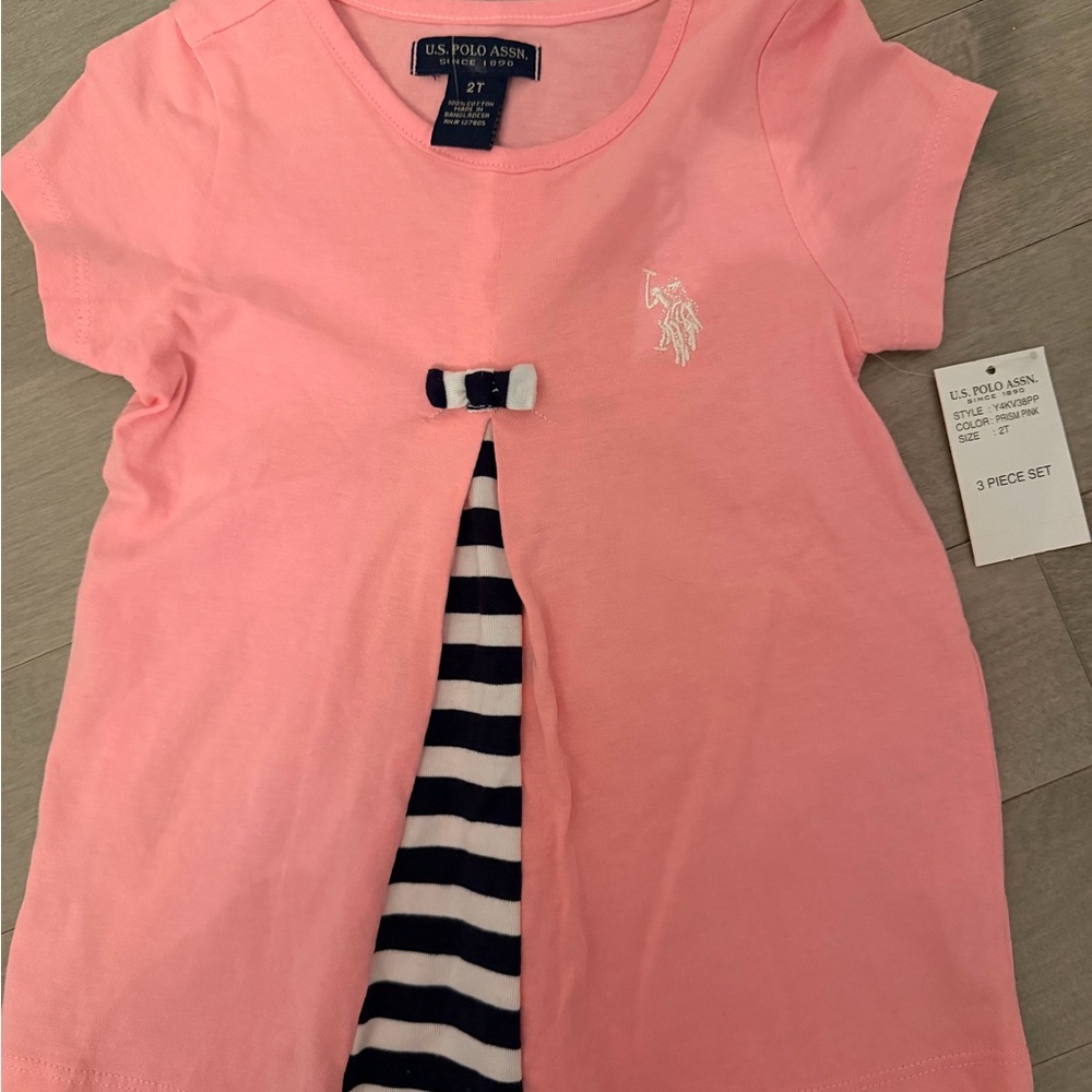 U.S. Polo Assn. Pink Kids Shirt with Striped Detail NWT 2T